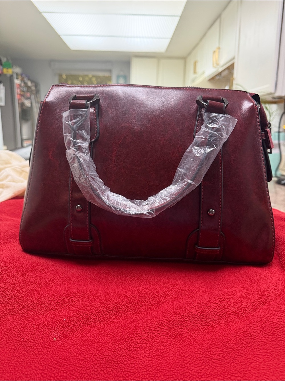 Structured Satchel Handbag in Deep Burgundy